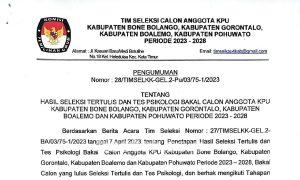 Hasil Seleksi Tertulis dan Psikologi Bakal Calon Anggota KPU 4 Kabupaten di Gorontalo