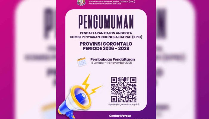 Tim Seleksi Umumkan Pendaftaran Komisioner KPID Provinsi Gorontalo Periode 2026–2029